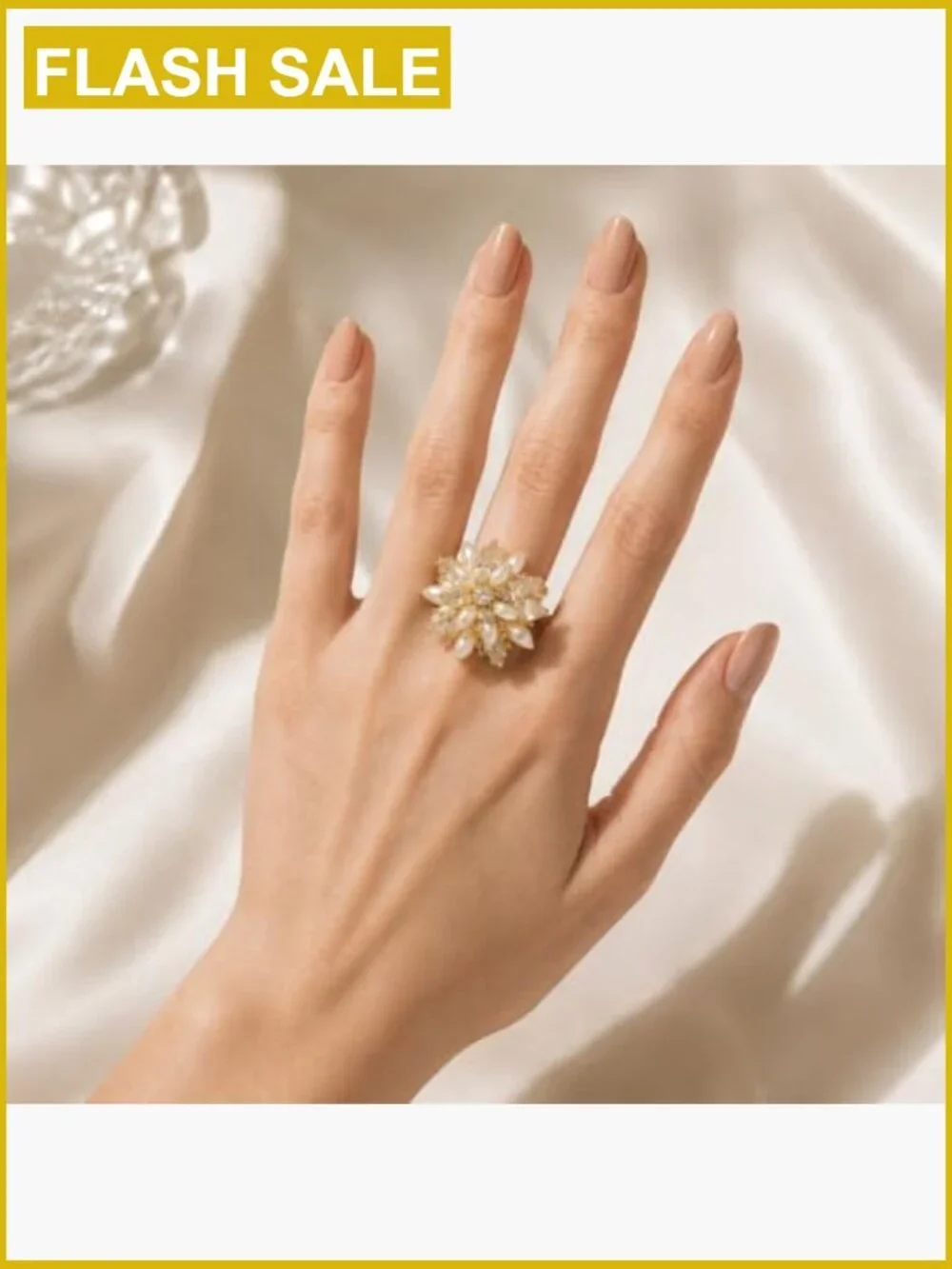 Pearl Statement Ring - 18K Gold Plated Adjustable Cubic Zirconia Ring